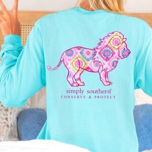 💠Simply Southern💠 Lion Tracker Knit Pool Blue Long Sleeve T-Shirt❗️NWT❗️
